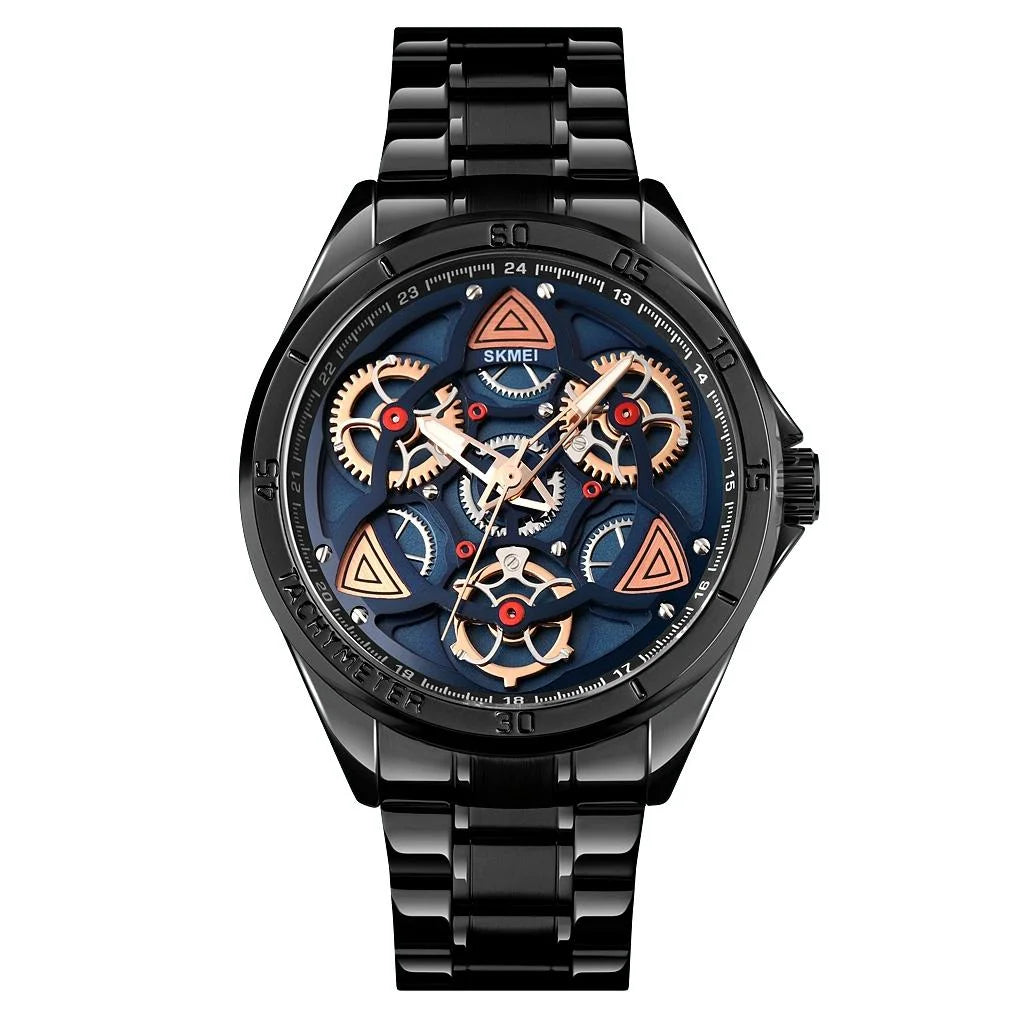 Waterproof Men Quartz Watch with Rotatable Gear Dial