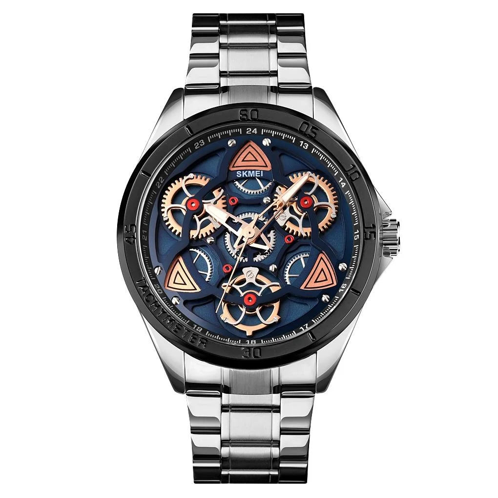 Waterproof Men Quartz Watch with Rotatable Gear Dial
