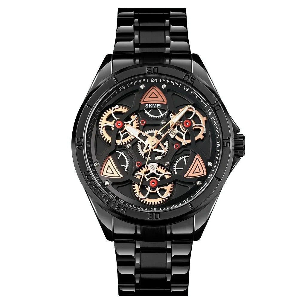 Waterproof Men Quartz Watch with Rotatable Gear Dial