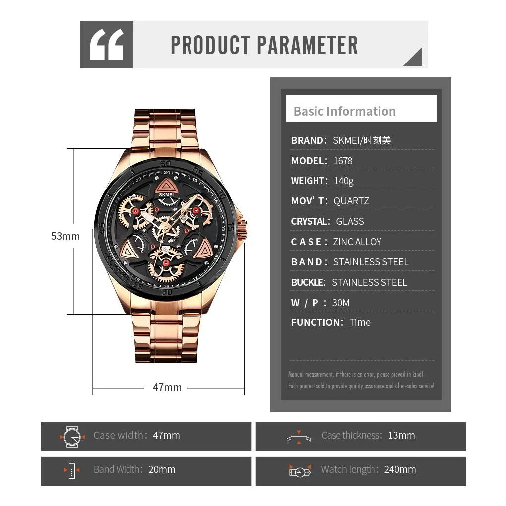 Waterproof Men Quartz Watch with Rotatable Gear Dial
