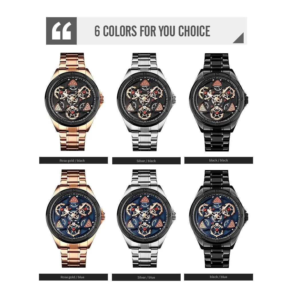 Waterproof Men Quartz Watch with Rotatable Gear Dial