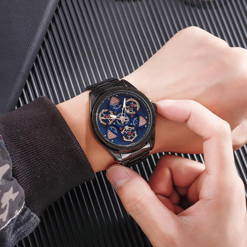 Waterproof Men Quartz Watch with Rotatable Gear Dial