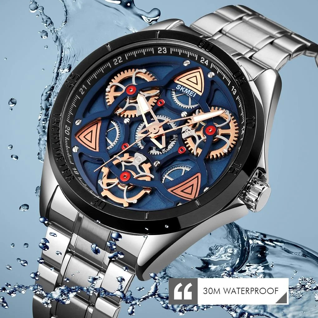 Waterproof Men Quartz Watch with Rotatable Gear Dial - Rose