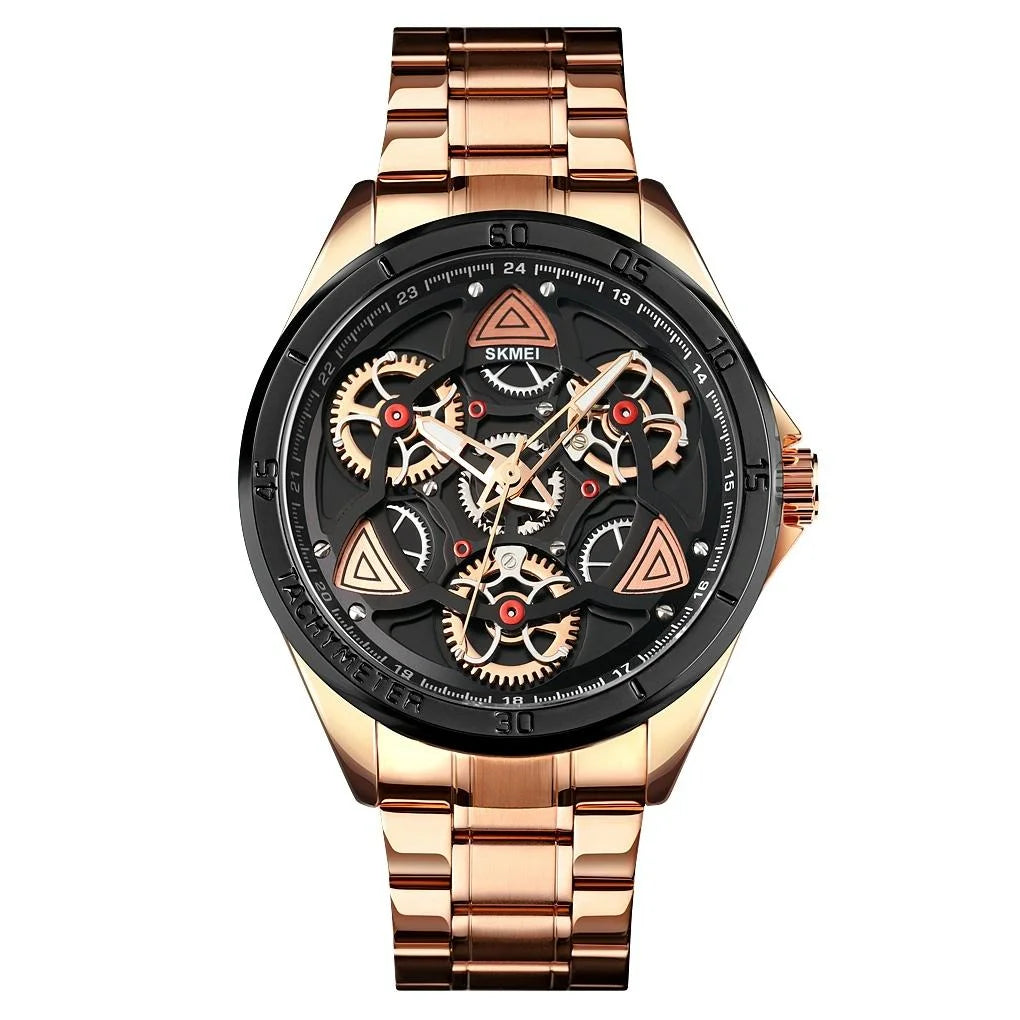 Waterproof Men Quartz Watch with Rotatable Gear Dial