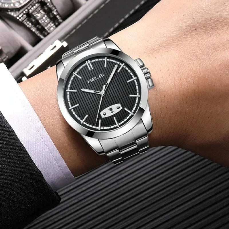 Waterproof Men Quartz Watch with Stainless Steel Band