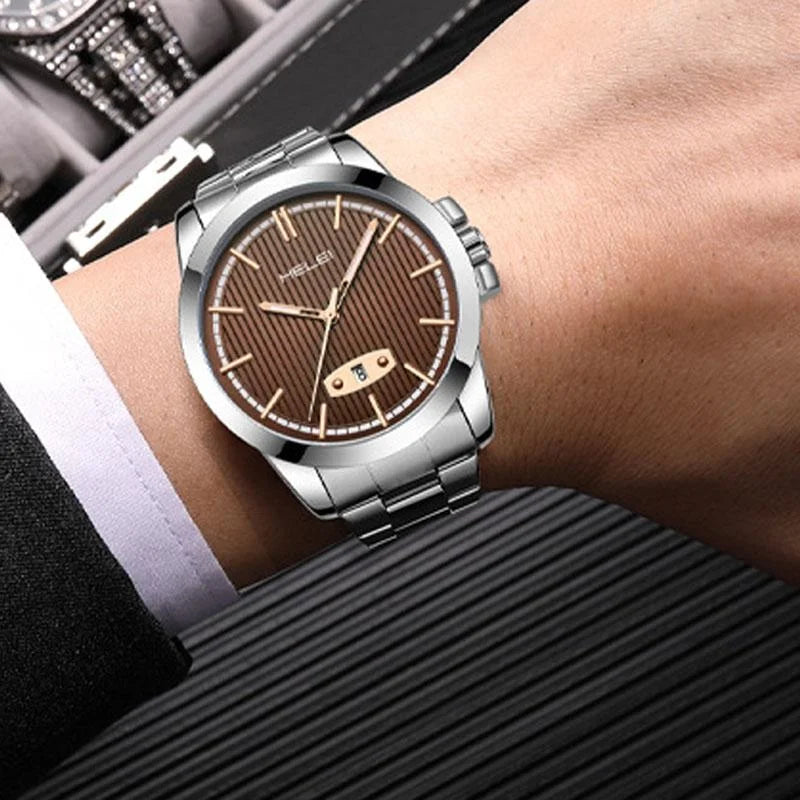 Waterproof Men Quartz Watch with Stainless Steel Band