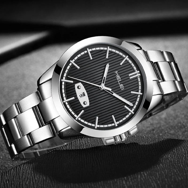 Waterproof Men Quartz Watch with Stainless Steel Band
