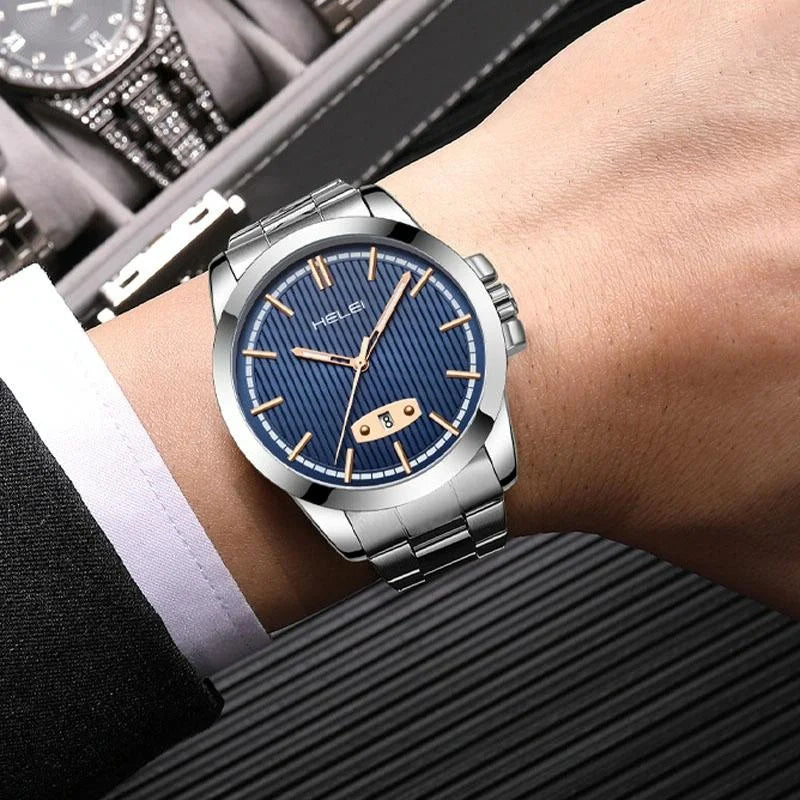 Waterproof Men Quartz Watch with Stainless Steel Band