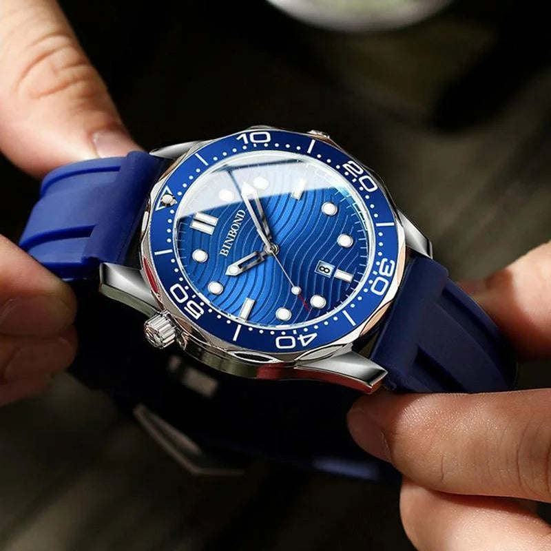 Waterproof Men Sports Watch - Inter-gold Blue Surface