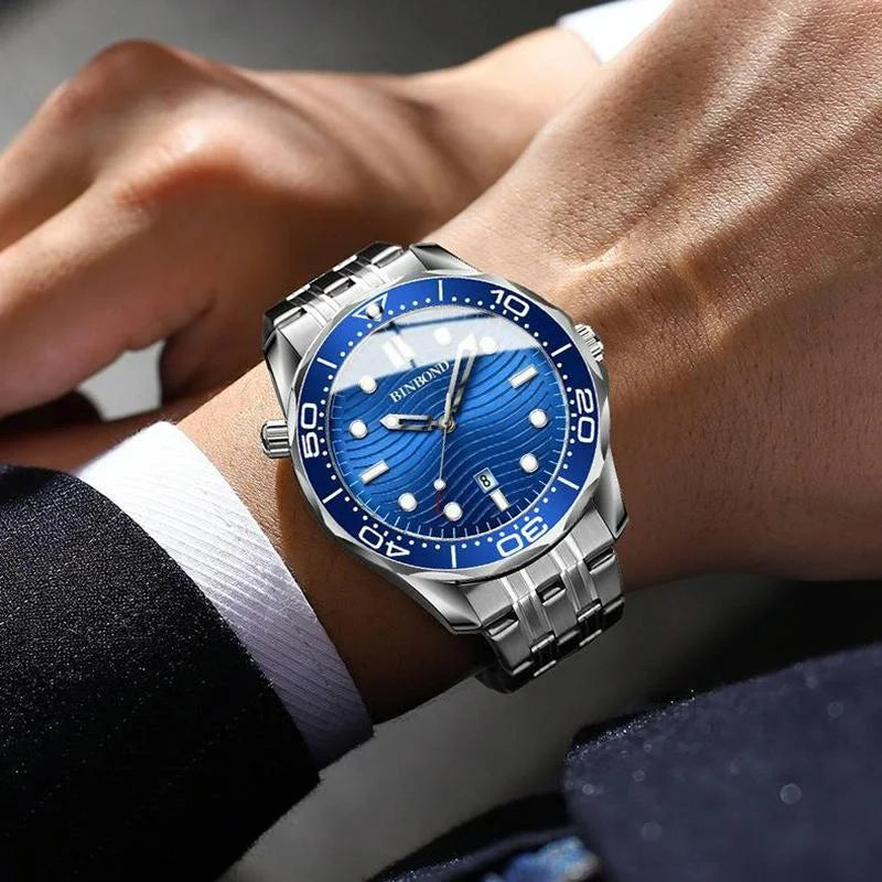 Waterproof Men Sports Watch - Inter-gold Blue Surface