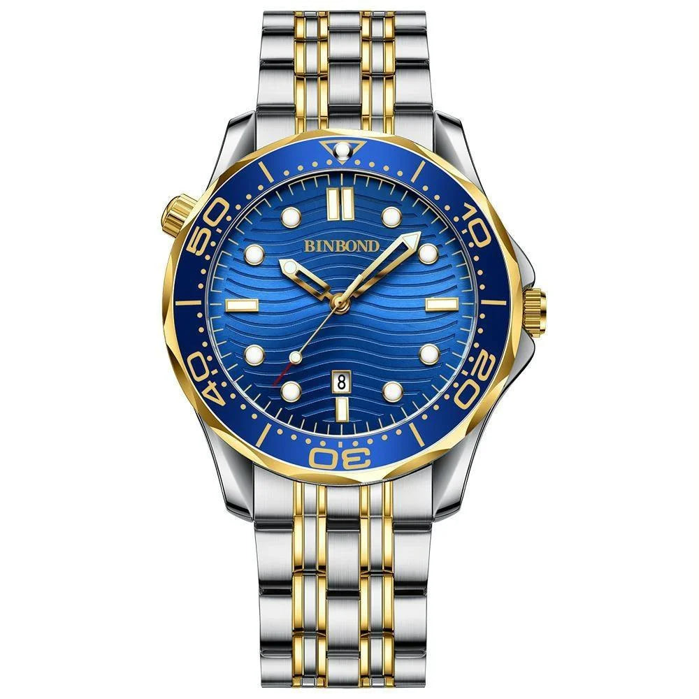 Waterproof Men Sports Watch - Inter-gold Blue Surface