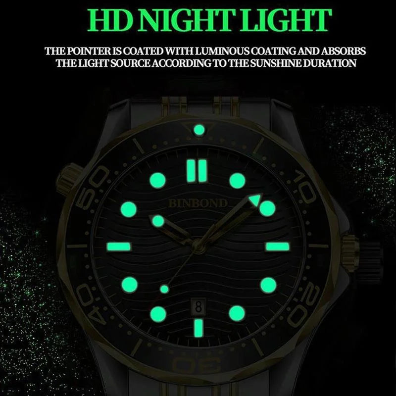 Waterproof Men Sports Watch - Inter-gold Luminous - Fashion