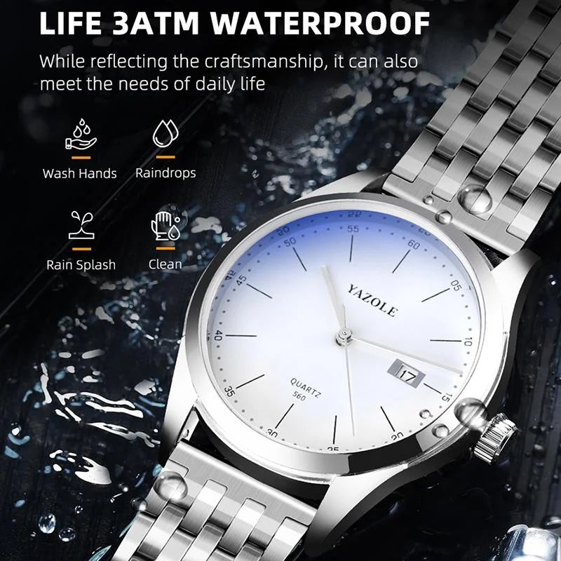 Waterproof Men Watch - Stainless Steel Band Quartz Movement