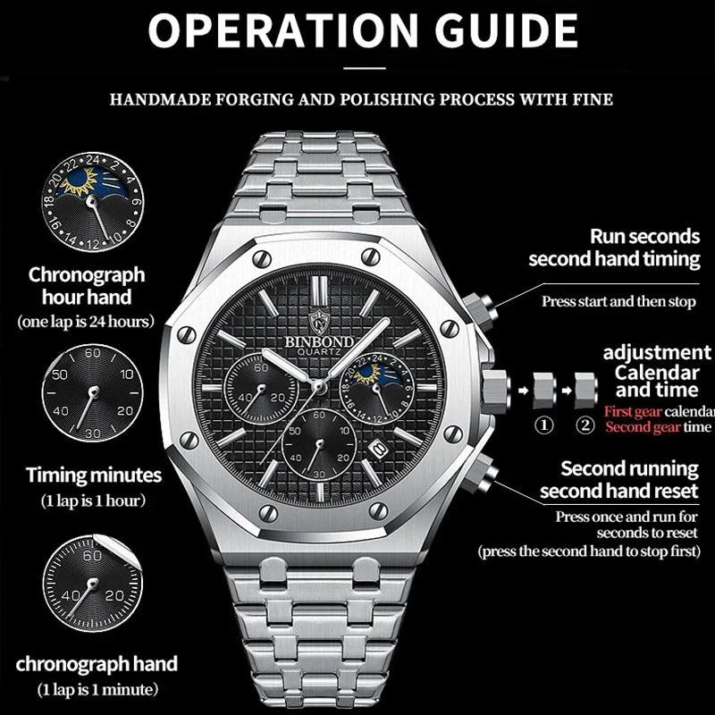 Waterproof Multifunctional Business Watch - Luminous Quartz