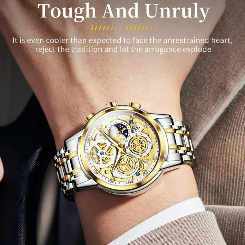 Waterproof Multifunctional Men Quartz Watch - Hollow Design