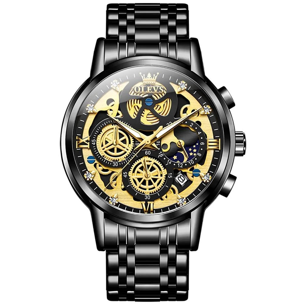 Waterproof Multifunctional Men Quartz Watch - Hollow Design