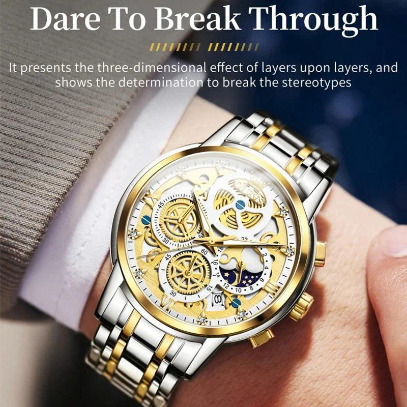 Waterproof Multifunctional Men Quartz Watch - Hollow Design