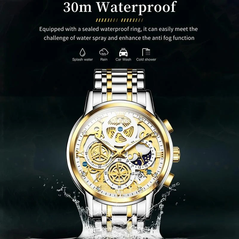 Waterproof Multifunctional Men Quartz Watch - Hollow Design