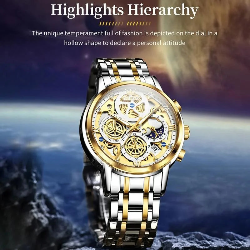 Waterproof Multifunctional Men Quartz Watch - Hollow Design