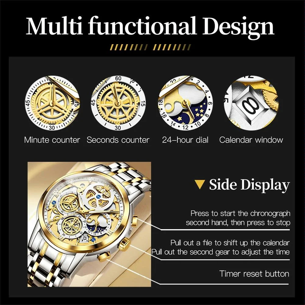 Waterproof Multifunctional Men Quartz Watch - Hollow Design