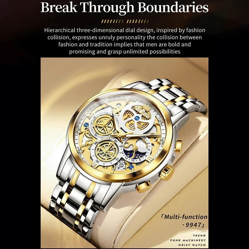 Waterproof Multifunctional Men Quartz Watch - Hollow Design