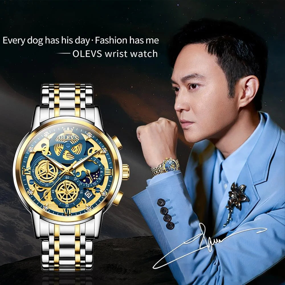 Waterproof Multifunctional Men Quartz Watch - Hollow Design
