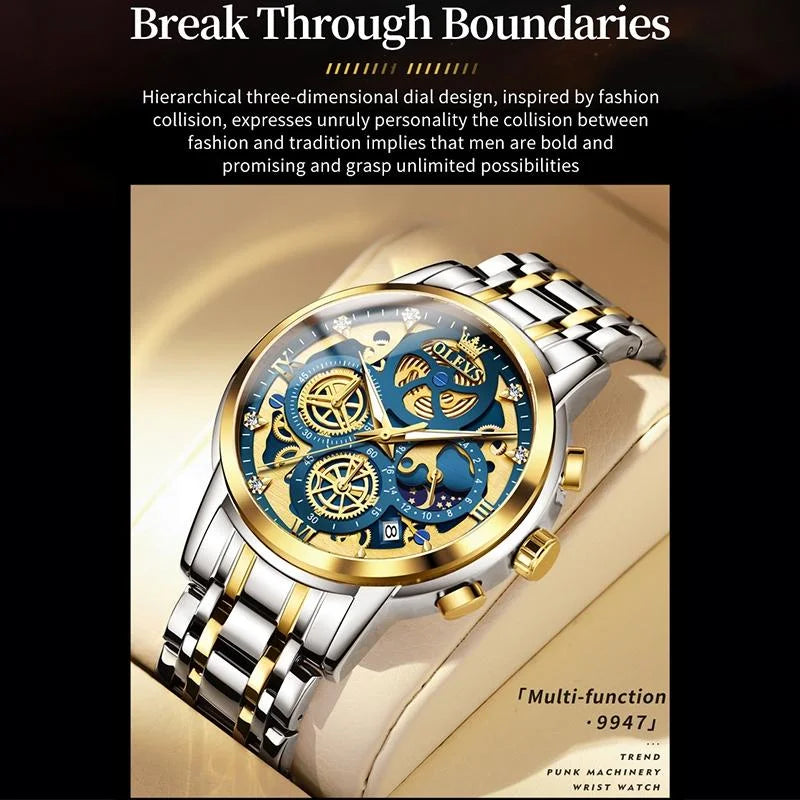 Waterproof Multifunctional Men Quartz Watch - Hollow Design