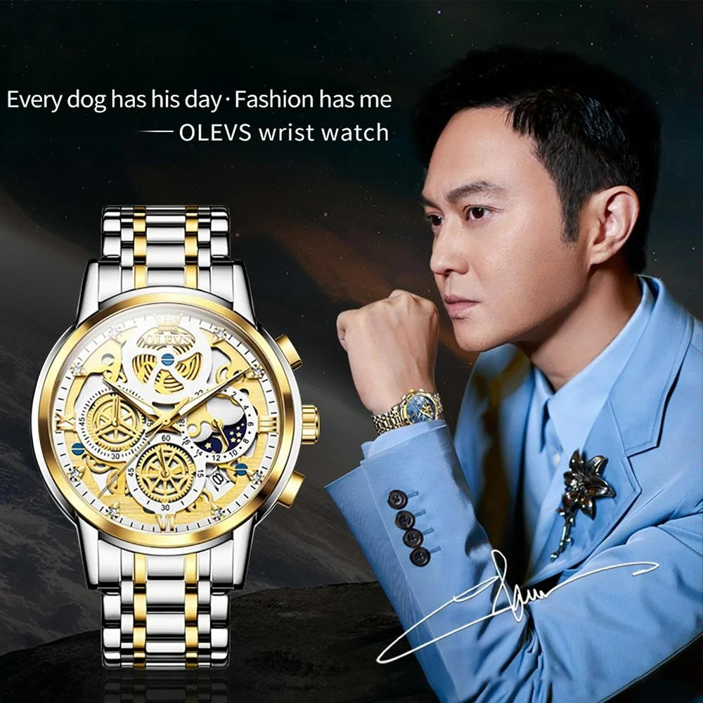 Waterproof Multifunctional Men Quartz Watch - Hollow Design