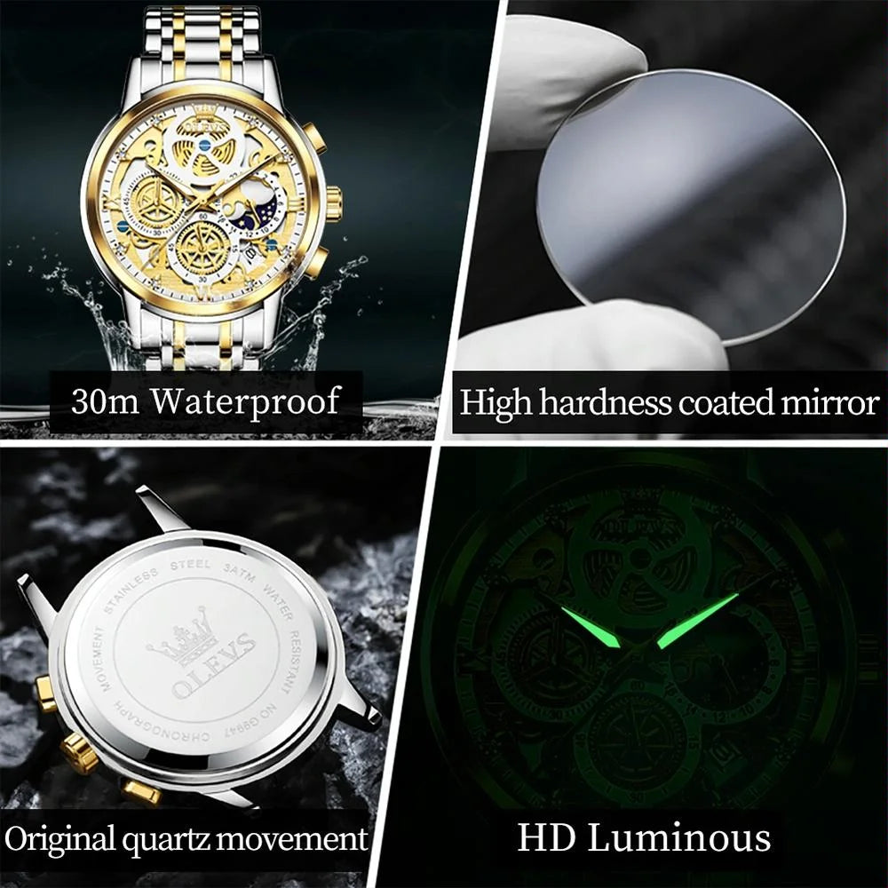 Waterproof Multifunctional Men Quartz Watch - Hollow Design