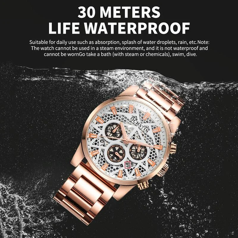 Waterproof Multifunctional Men Watch with Quartz Movement