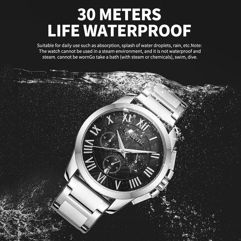 Waterproof Multifunctional Men Watch with Steel Strap