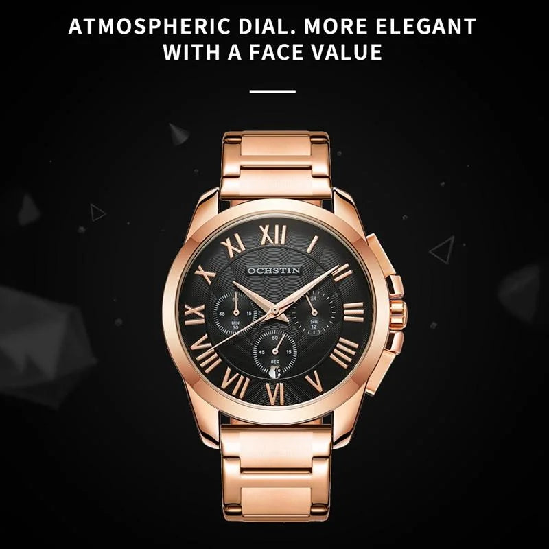 Waterproof Multifunctional Men Watch with Steel Strap