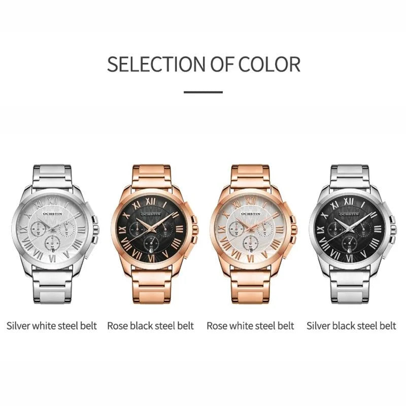 Waterproof Multifunctional Men Watch with Steel Strap