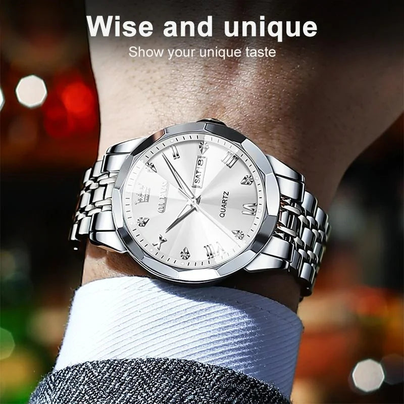 Waterproof Quartz Watch for Men with Luminous Dial - Black