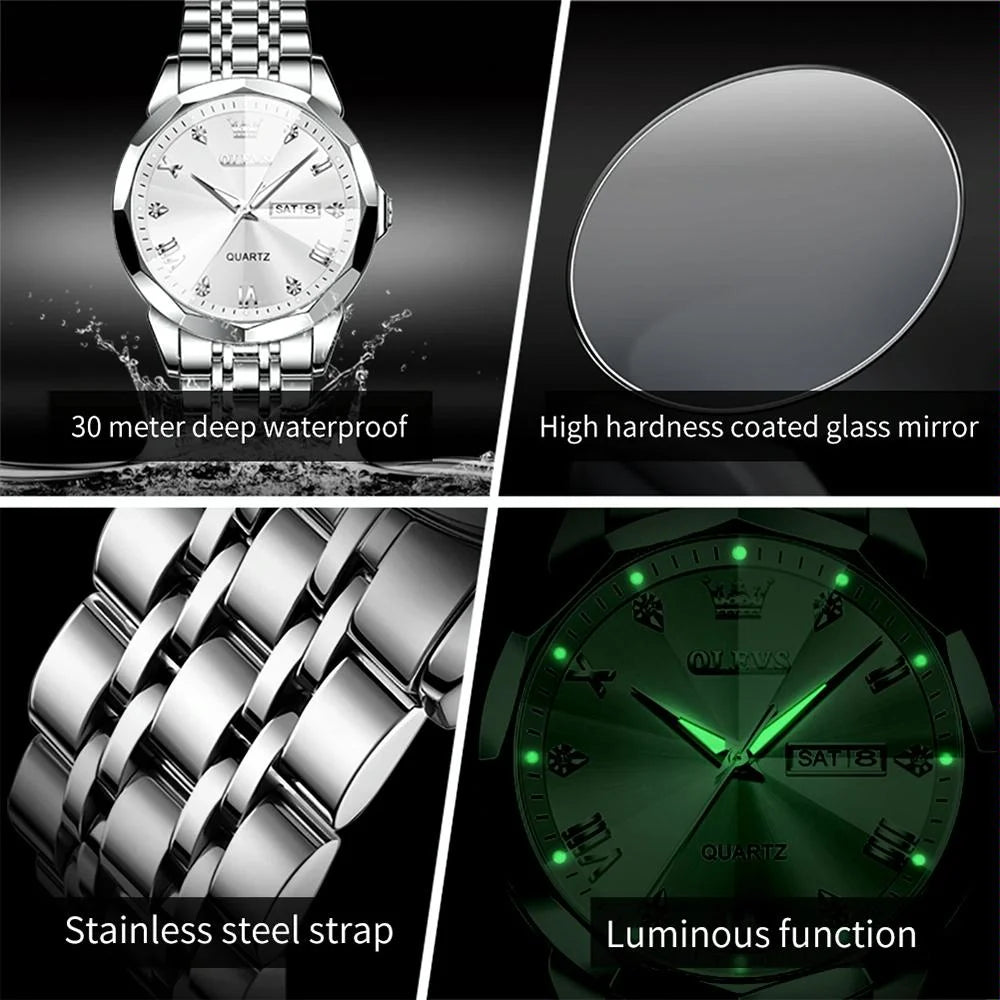 Waterproof Quartz Watch for Men with Luminous Dial - Black