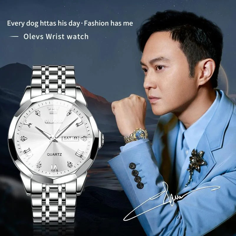 Waterproof Quartz Watch for Men with Luminous Dial - Black