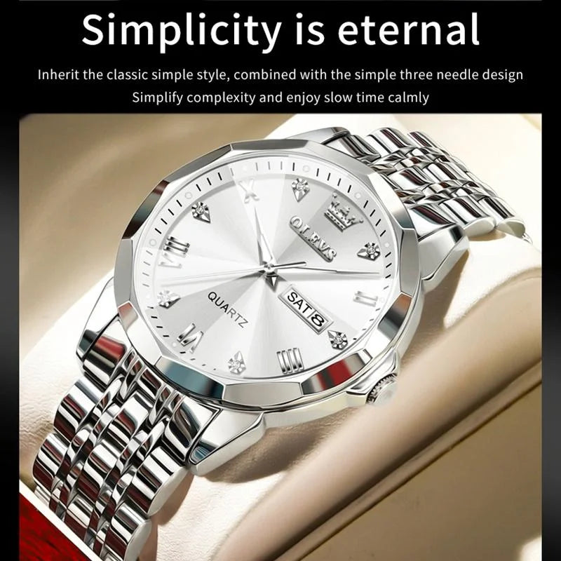 Waterproof Quartz Watch for Men with Luminous Dial - Black