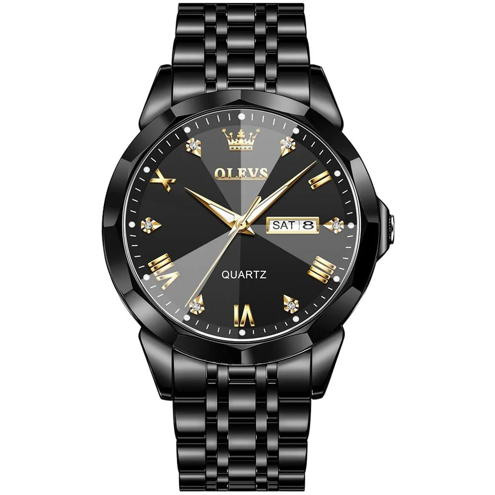 Waterproof Quartz Watch for Men with Luminous Dial - Black