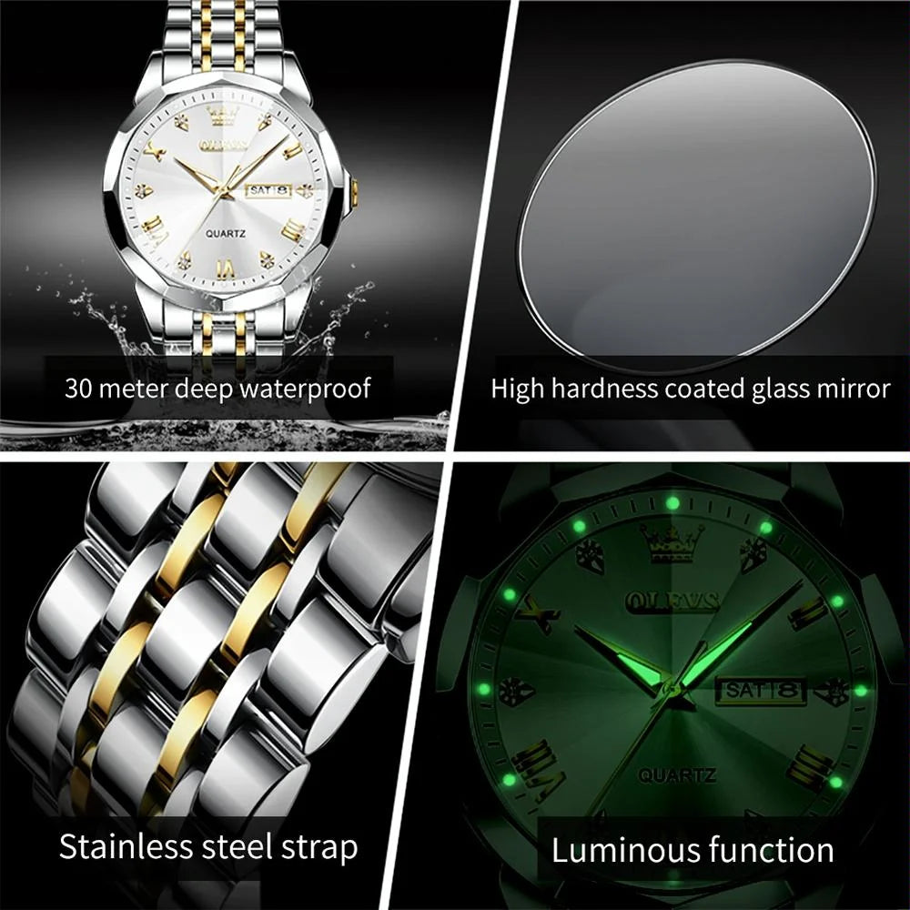Waterproof Quartz Watch for Men with Luminous Dial - Black