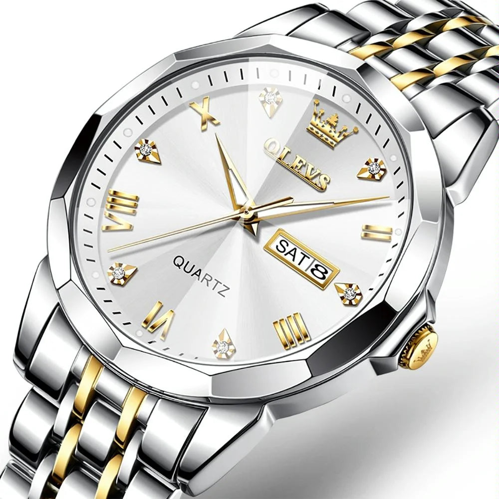 Waterproof Quartz Watch for Men with Luminous Dial - Gold