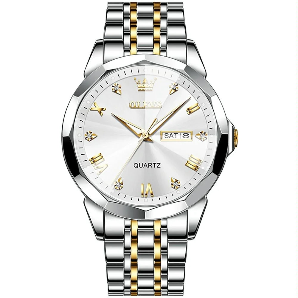 Waterproof Quartz Watch for Men with Luminous Dial - White