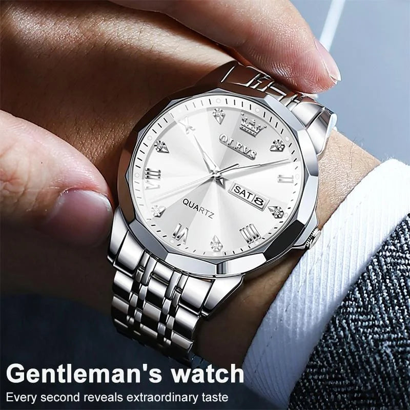Waterproof Quartz Watch for Men with Luminous Dial - White