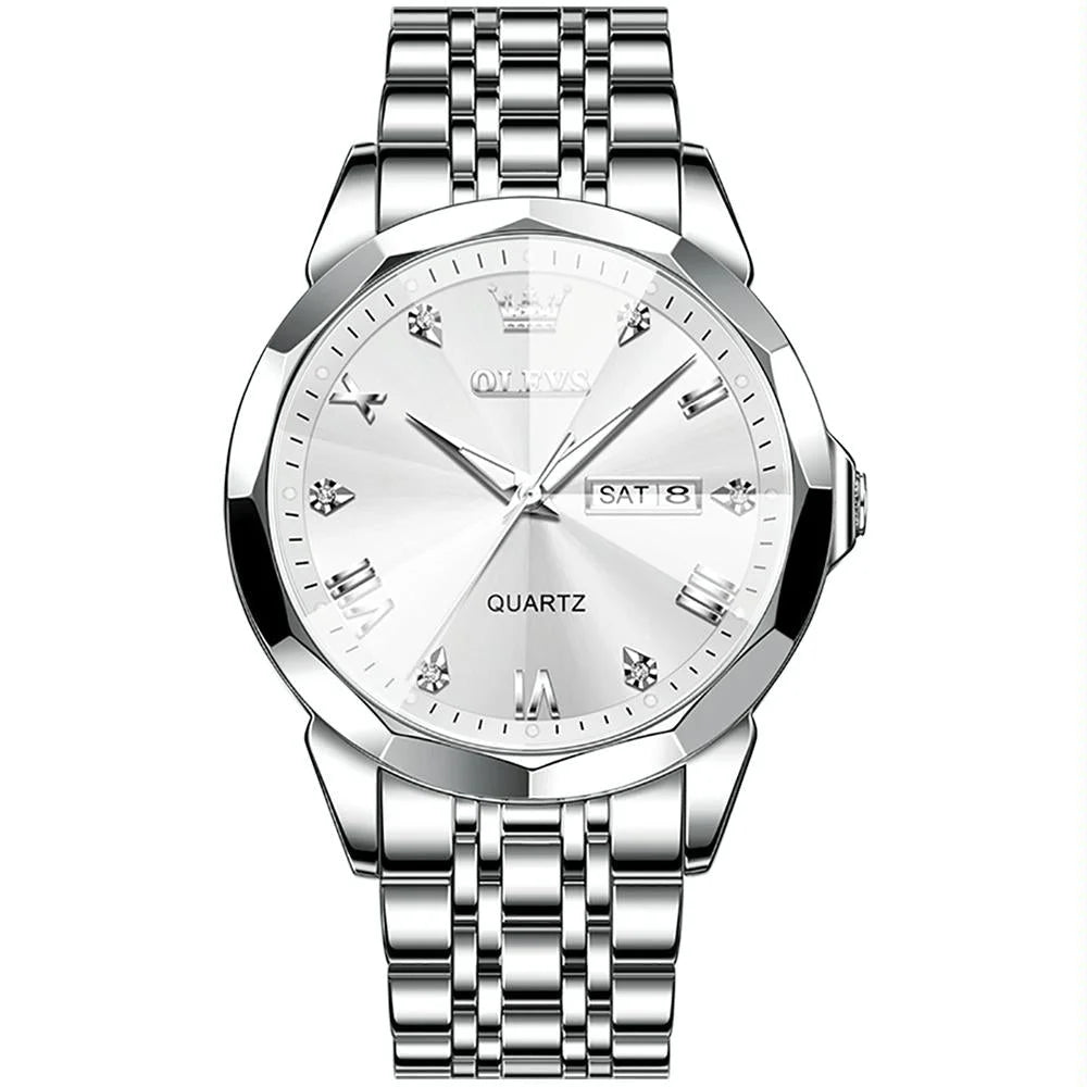 Waterproof Quartz Watch for Men with Luminous Dial - White