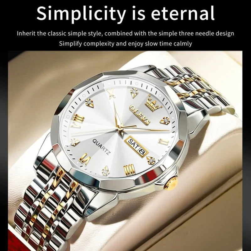 Waterproof Quartz Watch for Men with Luminous Dial - White
