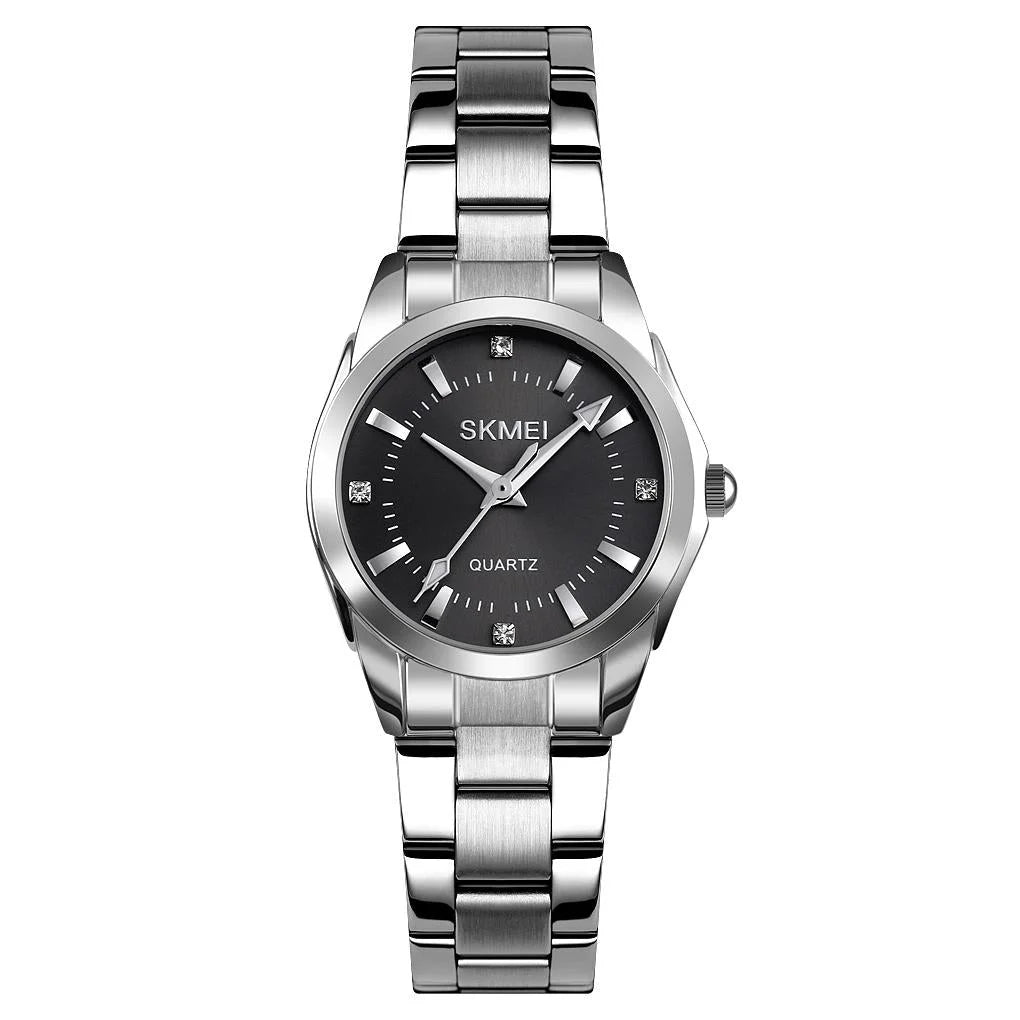 Waterproof Quartz Women Watch with Rhinestone Steel Strap