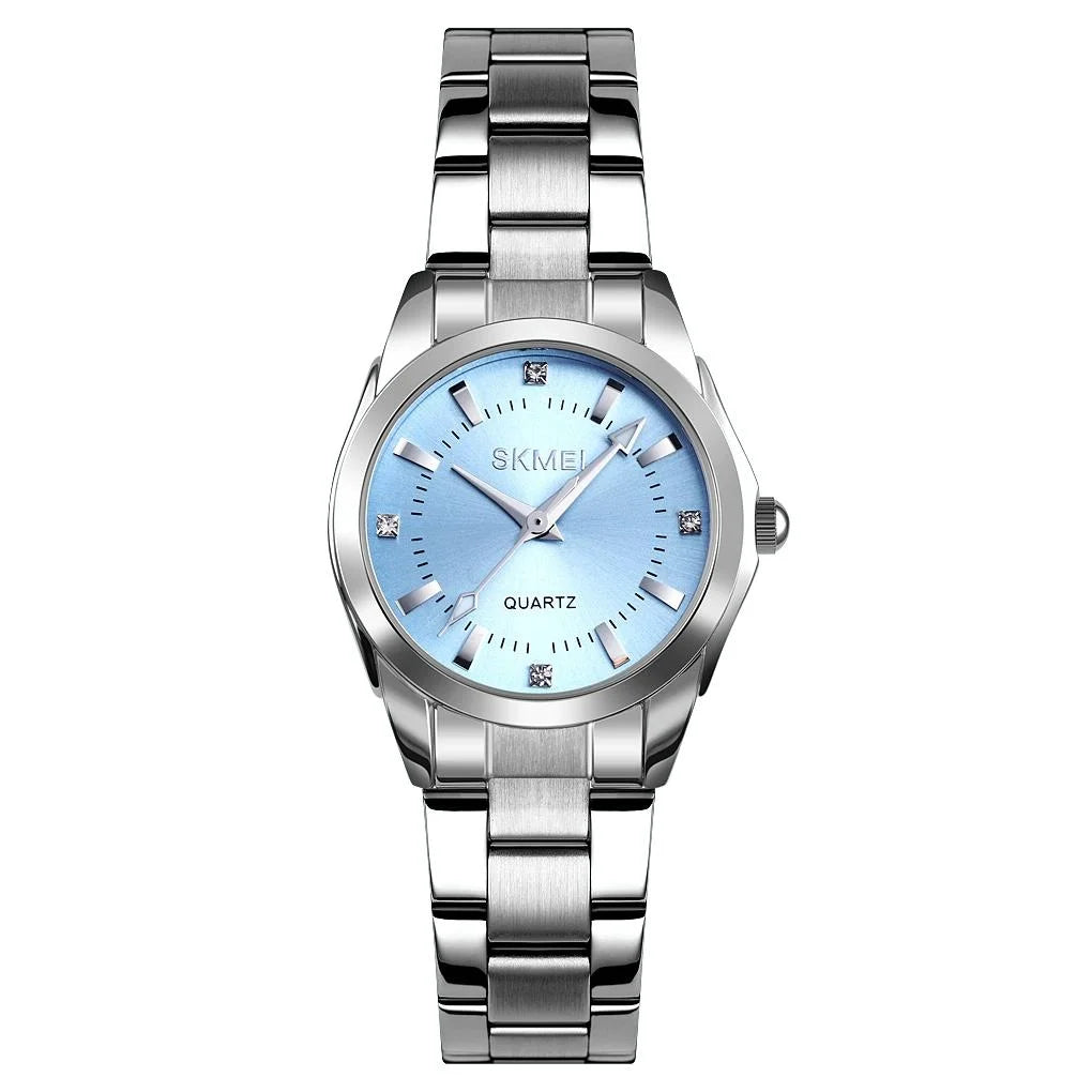 Waterproof Quartz Women Watch with Rhinestone Steel Strap