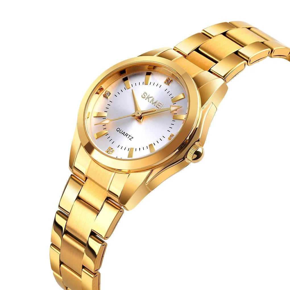 Waterproof Quartz Women Watch with Rhinestone Steel Strap