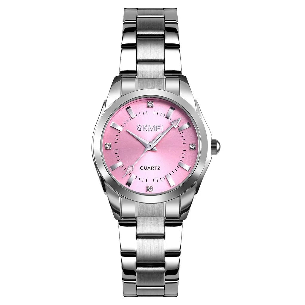 Waterproof Quartz Women Watch with Rhinestone Steel Strap