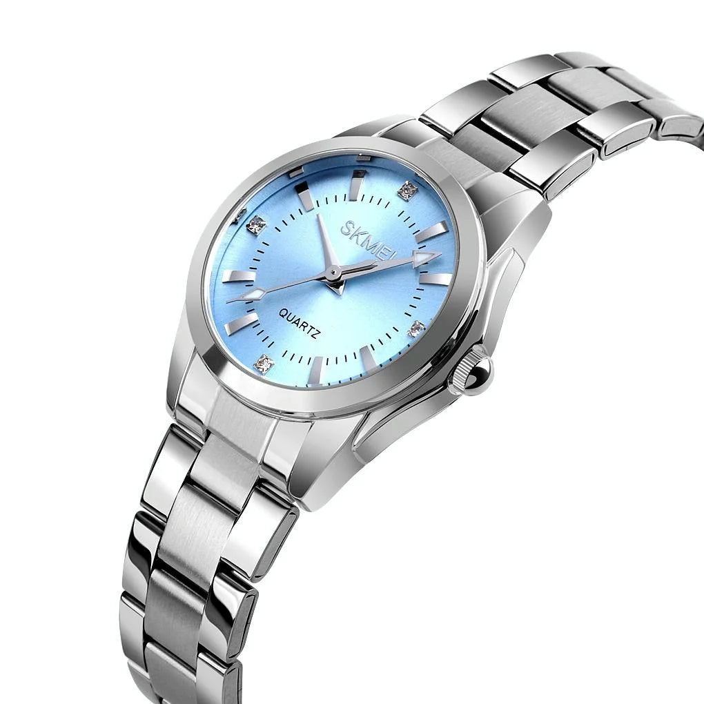 Waterproof Quartz Women Watch with Rhinestone Steel Strap