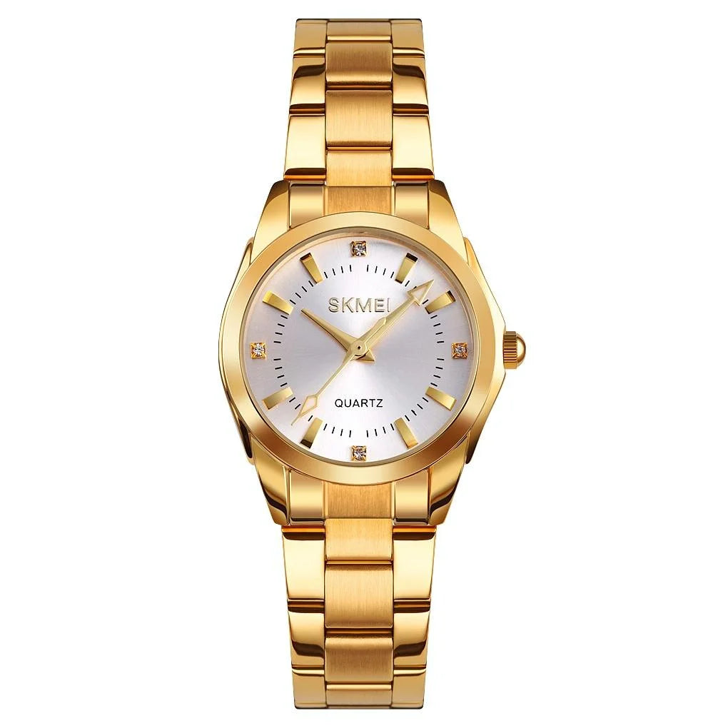Waterproof Quartz Women Watch with Rhinestone Steel Strap